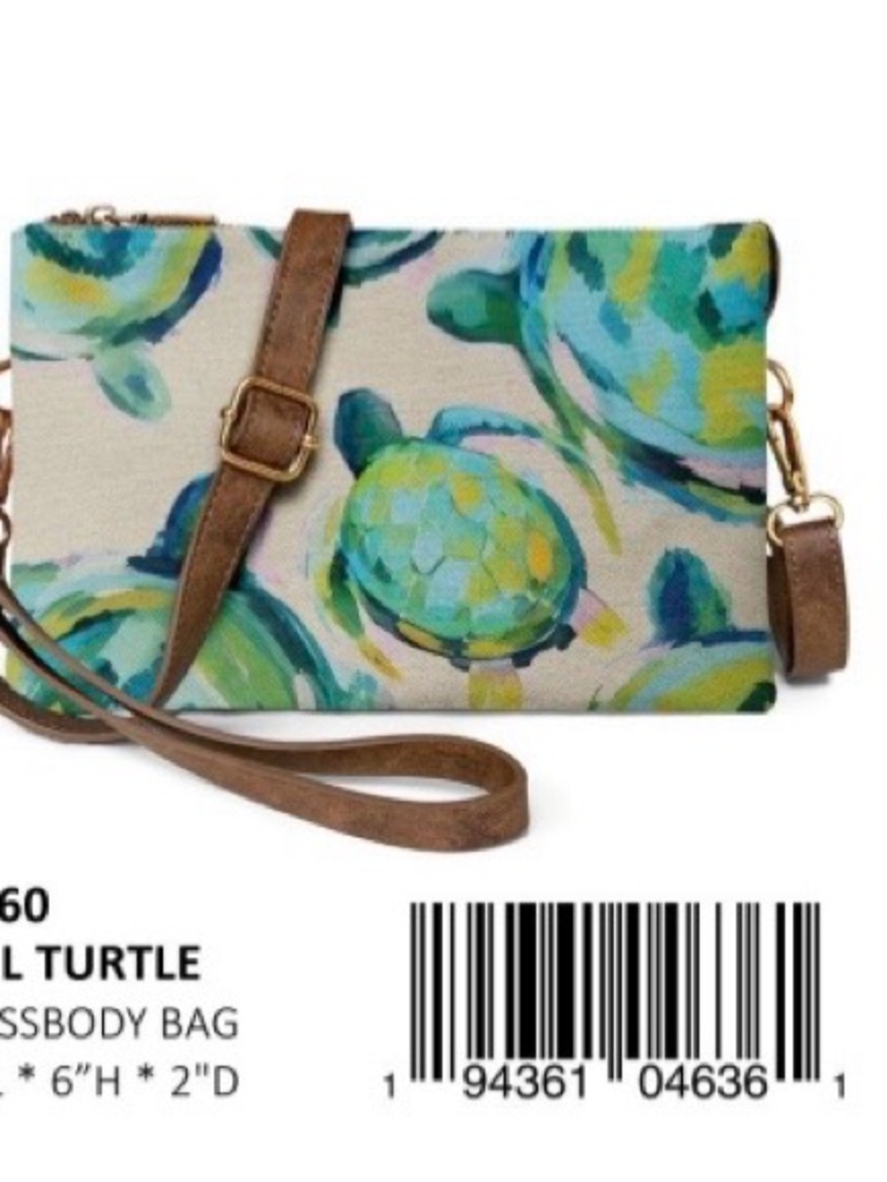 Sea Turtle Crossbody Wristlet Clutch in Teal Blue Green Canvas Multi Pocket NWT - Picture 9 of 10